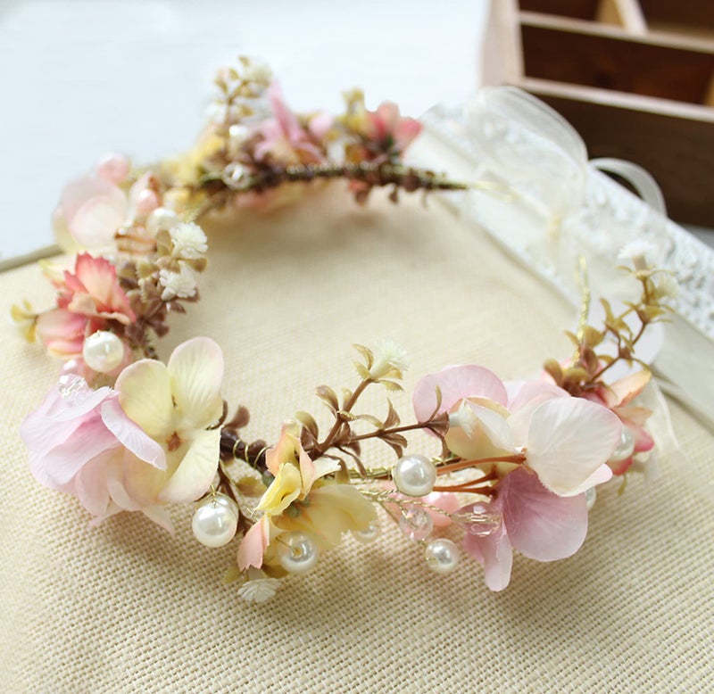 Vivivalue Bridal Floral Headband Women Floral Crown Hair Wreath Flower Headpiece Halo Boho with Ribbon Wedding Party Festival Photos - Image 3